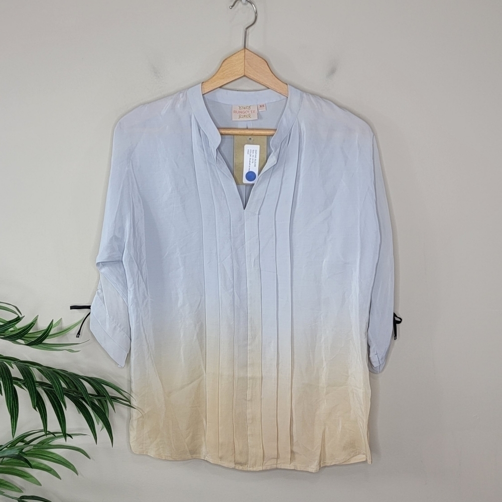 NWT Rungolee Dip Dye Pleated Tie Sleeve Blouse Size XS